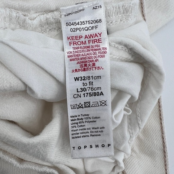 Topshop White Cropped Ankle Button Fly High Rise Raw Hem Jeans Size 32 Women’s - Picture 6 of 7